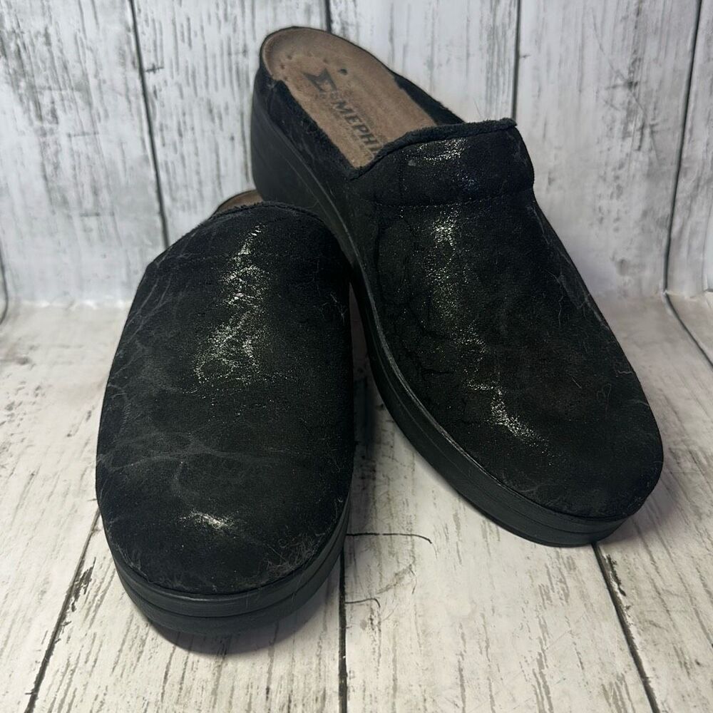 Mephisto Air-Relax Womens Black Metallic Suede Leather Clogs Mules Size 38